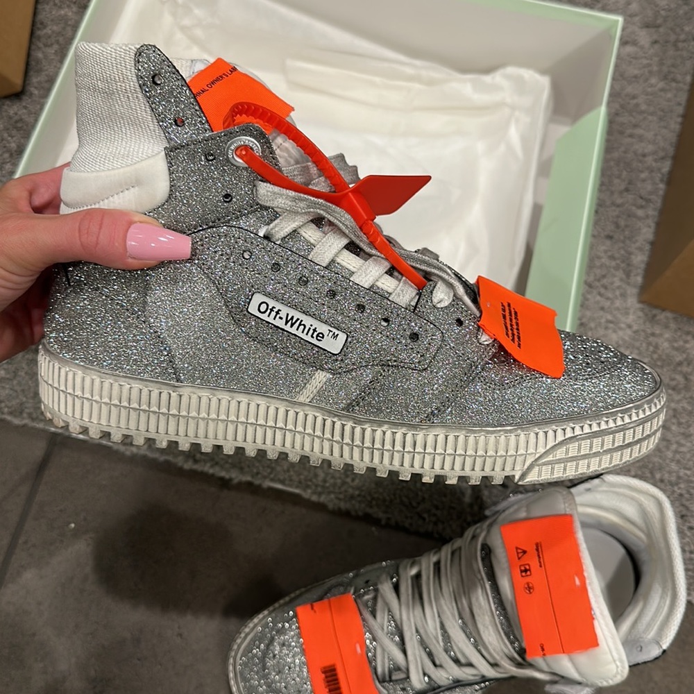 Off-White Glitter High Top Sneakers - Picture 1 of 8